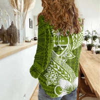 Hafa Adai Guam Women Casual Shirt Polynesian Olive Green Blue Pattern LT01 - Polynesian Pride