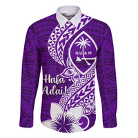 Hafa Adai Guam Family Matching Tank Maxi Dress and Hawaiian Shirt Polynesian Floral Purple Pattern LT01 Dad's Shirt - Long Sleeve Purple - Polynesian Pride