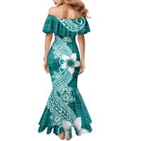 Hafa Adai Guam Family Matching Mermaid Dress and Hawaiian Shirt Polynesian Floral Teal Pattern LT01 - Polynesian Pride