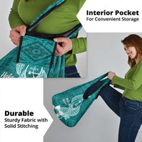 Hafa Adai Guam Grocery Bag Polynesian Floral Teal Pattern