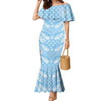 Baby Blue Mermaid Puakenikeni Maile Lei Family Matching Mermaid Dress and Hawaiian Shirt