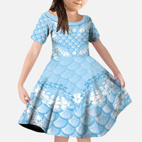 Baby Blue Mermaid Puakenikeni Maile Lei Family Matching Off Shoulder Maxi Dress and Hawaiian Shirt