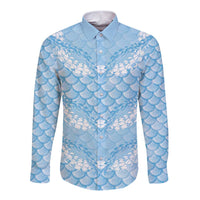 Baby Blue Mermaid Puakenikeni Maile Lei Long Sleeve Button Shirt LT01 Unisex Blue - Polynesian Pride