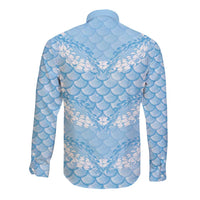 Baby Blue Mermaid Puakenikeni Maile Lei Long Sleeve Button Shirt LT01 - Polynesian Pride
