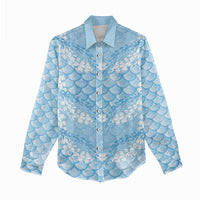 Baby Blue Mermaid Puakenikeni Maile Lei Women Casual Shirt LT01 - Polynesian Pride