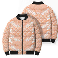 Apricot Mermaid Puakenikeni Maile Lei Bomber Puffer Jacket