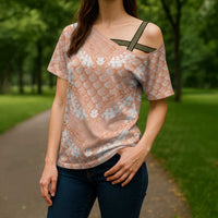 Apricot Mermaid Puakenikeni Maile Lei Cross Shoulder Shirt LT01 - Polynesian Pride
