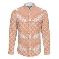 Apricot Mermaid Puakenikeni Maile Lei Family Matching Long Sleeve Bodycon Dress and Hawaiian Shirt LT01 Dad's Shirt - Long Sleeve Apricot - Polynesian Pride