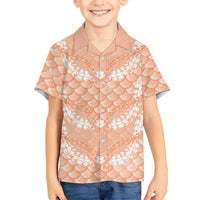 Apricot Mermaid Puakenikeni Maile Lei Family Matching Long Sleeve Bodycon Dress and Hawaiian Shirt LT01 Son's Shirt Apricot - Polynesian Pride