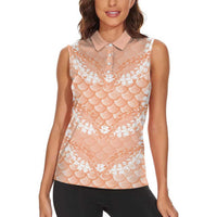 Apricot Mermaid Puakenikeni Maile Lei Women Sleeveless Polo Shirt