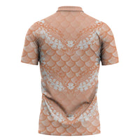 Apricot Mermaid Puakenikeni Maile Lei Zipper Polo Shirt
