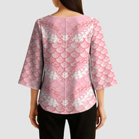 Soft Pink Mermaid Puakenikeni Maile Lei Kimono Sleeve Blouse LT01 - Polynesian Pride