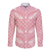 Soft Pink Mermaid Puakenikeni Maile Lei Long Sleeve Button Shirt LT01 Unisex Pink - Polynesian Pride