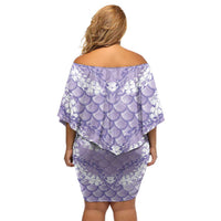 Lilac Mermaid Puakenikeni Maile Lei Family Matching Off Shoulder Short Dress and Hawaiian Shirt