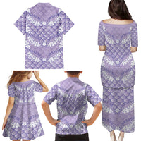 Lilac Mermaid Puakenikeni Maile Lei Family Matching Puletasi and Hawaiian Shirt