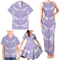 Lilac Mermaid Puakenikeni Maile Lei Family Matching Tank Maxi Dress and Hawaiian Shirt