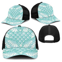 Light Turquoise Mermaid Puakenikeni Maile Lei Baseball Net Cap