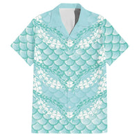 Light Turquoise Mermaid Puakenikeni Maile Lei Family Matching Long Sleeve Bodycon Dress and Hawaiian Shirt