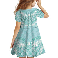 Light Turquoise Mermaid Puakenikeni Maile Lei Family Matching Off Shoulder Short Dress and Hawaiian Shirt
