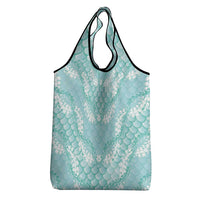 Light Turquoise Mermaid Puakenikeni Maile Lei Grocery Bag
