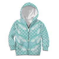 Light Turquoise Mermaid Puakenikeni Maile Lei Kid Hoodie LT01 Zip Hoodie Turquoise - Polynesian Pride