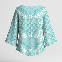 Light Turquoise Mermaid Puakenikeni Maile Lei Kimono Sleeve Blouse LT01 - Polynesian Pride