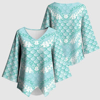 Light Turquoise Mermaid Puakenikeni Maile Lei Kimono Sleeve Blouse LT01 - Polynesian Pride