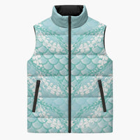 Light Turquoise Mermaid Puakenikeni Maile Lei Sleeveless Puffer Jacket
