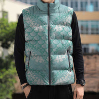 Light Turquoise Mermaid Puakenikeni Maile Lei Sleeveless Puffer Jacket