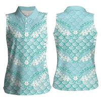 Light Turquoise Mermaid Puakenikeni Maile Lei Women Sleeveless Polo Shirt