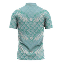 Light Turquoise Mermaid Puakenikeni Maile Lei Zipper Polo Shirt