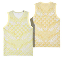 Pastel Yellow Mermaid Puakenikeni Maile Lei Basketball Jersey