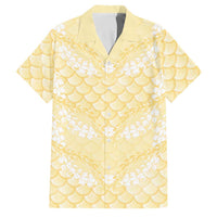 Pastel Yellow Mermaid Puakenikeni Maile Lei Family Matching Mermaid Dress and Hawaiian Shirt LT01 Dad's Shirt - Short Sleeve Yellow - Polynesian Pride
