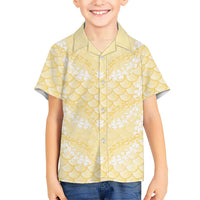 Pastel Yellow Mermaid Puakenikeni Maile Lei Family Matching Mermaid Dress and Hawaiian Shirt LT01 Son's Shirt Yellow - Polynesian Pride