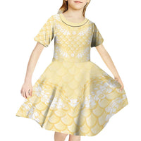 Pastel Yellow Mermaid Puakenikeni Maile Lei Kid Short Sleeve Dress
