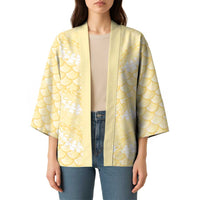Pastel Yellow Mermaid Puakenikeni Maile Lei Kimono