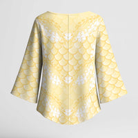 Pastel Yellow Mermaid Puakenikeni Maile Lei Kimono Sleeve Blouse