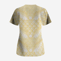 Pastel Yellow Mermaid Puakenikeni Maile Lei Scrub Top