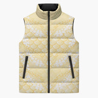 Pastel Yellow Mermaid Puakenikeni Maile Lei Sleeveless Puffer Jacket LT01 Unisex Yellow - Polynesian Pride