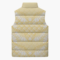 Pastel Yellow Mermaid Puakenikeni Maile Lei Sleeveless Puffer Jacket LT01 - Polynesian Pride