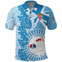 Personalised Fiji Day Polo Shirt Fijian Map Hibiscus Tapa Pattern LT01 Blue - Polynesian Pride