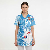 Personalised Fiji Day Scrub Top Fijian Map Hibiscus Tapa Pattern - Polynesian Pride