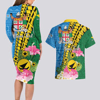 Personalised Malampa Fiji Day Couples Matching Long Sleeve Bodycon Dress and Hawaiian Shirt Tropical Tapa Pattern