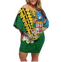 Personalised Malampa Fiji Day Family Matching Off Shoulder Short Dress and Hawaiian Shirt Tropical Tapa Pattern