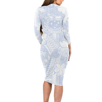 Samoa White Sunday Long Sleeve Bodycon Dress Plumeria Floral