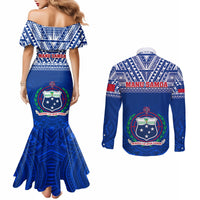 Samoa Rugby Couples Matching Mermaid Dress and Long Sleeve Button Shirts Manu Samoa Polynesian Tatoo Pattern LT01 - Polynesian Pride