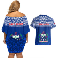 Samoa Rugby Couples Matching Off Shoulder Short Dress and Hawaiian Shirt Manu Samoa Polynesian Tatoo Pattern LT01 - Polynesian Pride