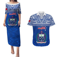 Samoa Rugby Couples Matching Puletasi Dress and Hawaiian Shirt Manu Samoa Polynesian Tatoo Pattern LT01 Blue - Polynesian Pride
