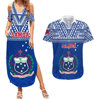 Samoa Rugby Couples Matching Summer Maxi Dress and Hawaiian Shirt Manu Samoa Polynesian Tatoo Pattern LT01 Blue - Polynesian Pride