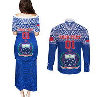 Custom Samoa Rugby Couples Matching Puletasi Dress and Long Sleeve Button Shirts Manu Samoa Polynesian Tatoo Pattern LT01 - Polynesian Pride